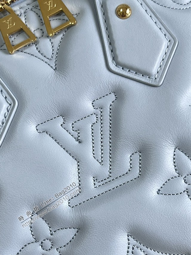 LV專櫃2023新款絎縫牛皮革刺繡Monogram圖案手提女包 M59822藍 路易威登Alma BB手袋貝殼包 dn1201